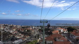 Unique aerial view from the cable car in Funchal, Madeira, Portugal, providing a breathtaking perspective of the city's landscape and coastline.