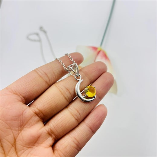 Half Moon Necklace, Crescent Moon Citrine Necklace, Dainty Moon Necklace, Handmade Citrine Jewelry for Women, November Birthday Gift for Her - Etsy