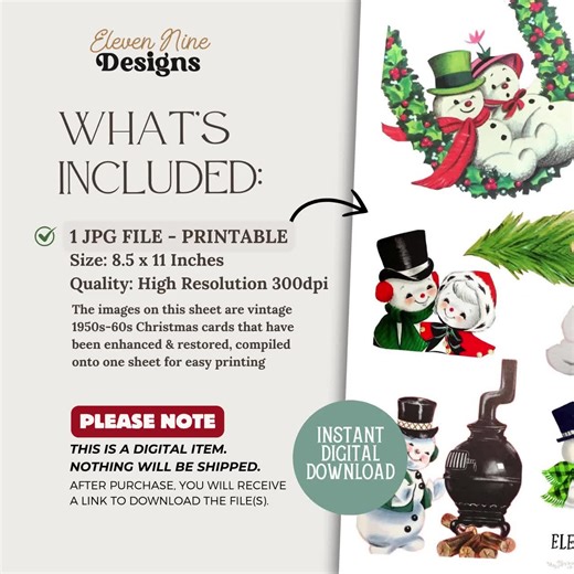 Vintage Snowman Fussy Cut, Printable Snowman, Retro Snowman Illustration, Digital Christmas Collage, Vintage Christmas Art Digital Download - Etsy