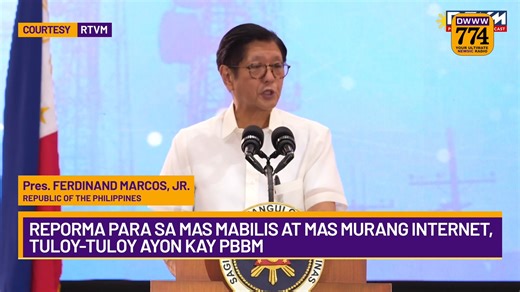 DWWW 774 kHz on Instagram: "NEWS | Tiniyak ni Pangulong Ferdinand Marcos Jr. na tuloy-tuloy ang mga reporma ng pamahalaan para pabilisin, pababain ang presyo, at palawakin ang internet at broadband services sa buong bansa. Sa Telco Summit 2026, sinabi ng Pangulo na patuloy na pinalalawak ng gobyerno ang saklaw ng connectivity, lalo na sa mga lugar na matagal nang kulang o walang maayos na internet. Isa sa mga pangunahing hakbang, ayon sa Pangulo, ang pagpasa ng Konektadong Pinoy Act na nag-alis 