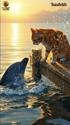 🐬 🌅 Cat Meets Dolphin – Sunrise Friendship #cat #catlovers #kitten
