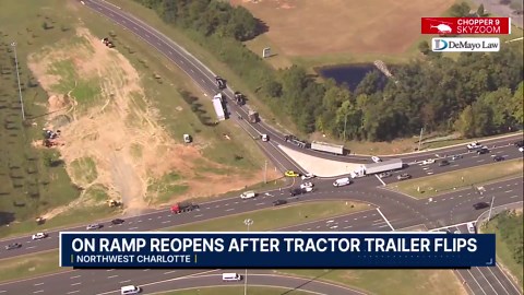 I-485 ramp reopens after tractor trailer flip