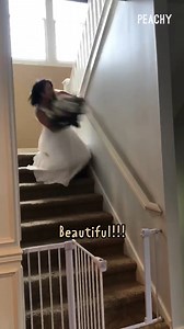 Here comes the fail with the veil! 👰‍♀️ #wedding #dress #fail #bride #stairs #shorts | Peachy