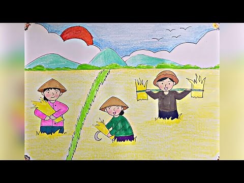 Vẽ tranh mùa thu hoạch lúa | Vẽ mùa thu hoạch mĩ thuật 5 | Vẽ cuộc sống quanh em