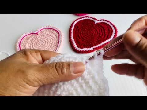 Easy heart coaster, DIY crochet heart, step-by-step crochet heart tutorial
