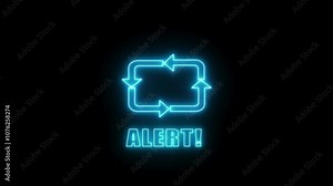 Neon warning sign animation. Attention alert signal, danger, error symbol animation.
