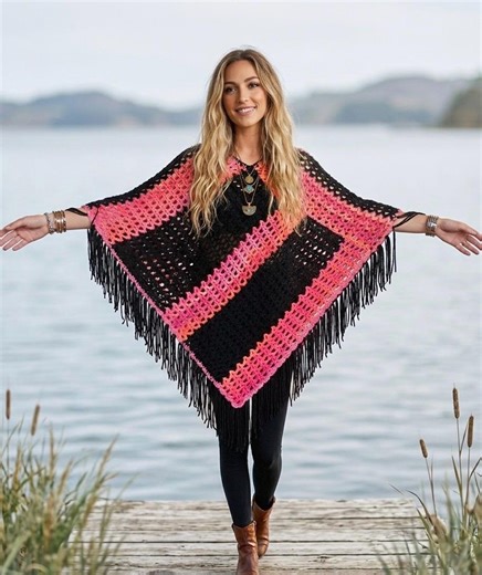 Handmade Crochet Boho Style Poncho With Fringe - Etsy