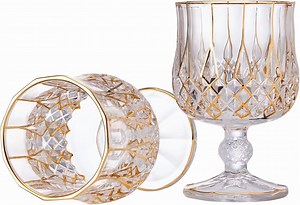 GLASKEY Crystal Brandy and Cognac Snifter Glasses Set of 2-24K Gold Hand Decorated,Short Stem Cognac Glass Brandy Goblets for Bourbon,Scotch,Tequila,Armagnac,Rum,Beer,Liquor-7oz