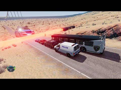 Big & Small Police Cars vs Giant Laser - BeamNG.drive