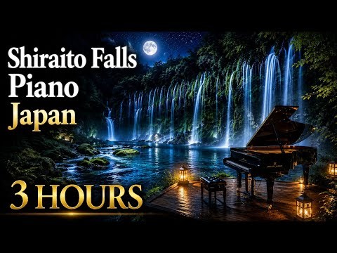 【3 Hours】Shiraito Falls Piano for Deep Sleep | Peaceful Japanese Waterfall | Relaxing Piano Music