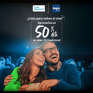 Si eres parte del Club Movistar te invitamos a que disfrutes de las mejores películas que CineHoyts presenta en sus pantallas 🎬. Aprovecha un 50% de dcto en salas 2D tradicional, solo desde la app Mi Movistar 🤩📱. Descuentos por tiempo limitado. https://mvst.cl/AppMiMovistar1 | Movistar Chile