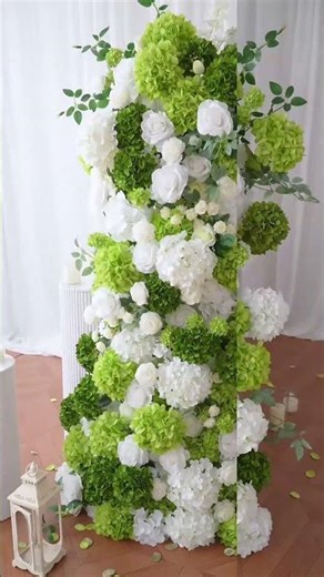 A9117 Green Hydrangea Flower Arrangement Row KT Board Arch Wedding Background Decor#wedding #rose