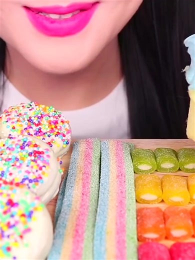 53K views · 569 reactions | Asmr eating macarons cotton candy gummy chocolate and candy #reels #koreanfood #food #asmr #fbreels #highlights #mukbang | MG FOODS and Adventure | Facebook