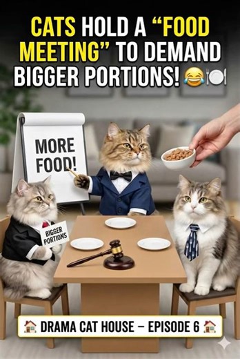 Cats Hold a “Food Meeting” to Demand Bigger Portions! 😂🍽️ | Drama Cat House – Episode 6