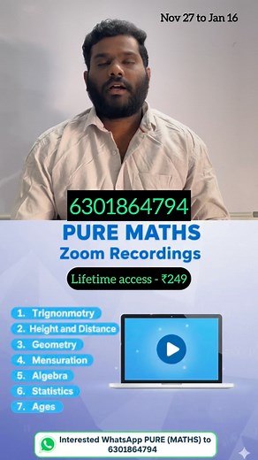 15K views · 72 reactions | 拾RRB Group D Offer拾 Offer ENDS Today ₹249 = Lifetime access Zoom RECORDINGS Pure Maths Topics: Trigonometry, Heights & Distance, Mensuration, Algebra, Geometry, Statistics, Ages #rrbgroupd #rrbgroupdexam | Ajaytips | Facebook