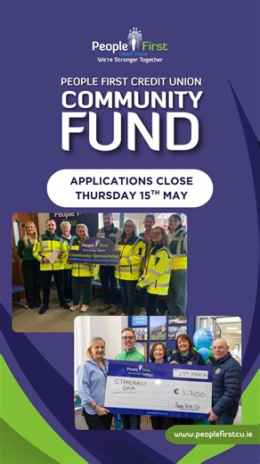 📢Reminder📢 Closing date for Community Funding is Thursday, 15th May 2025. If your volunteer organisation would like to apply, click the link in our bio or visit https://peoplefirstcu.ie/community/community-funding.💜 *Applications are assessed quarterly by our Community Funding Committee. | People First Credit Union