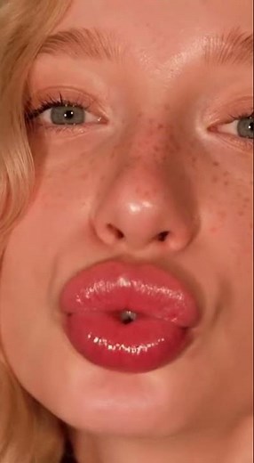 4K beauty close up with full glossy lips