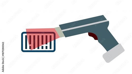 Barcode scanner icon animation. The scanner is depicted in a simple and modern style, suitable for use in various digital and print media.