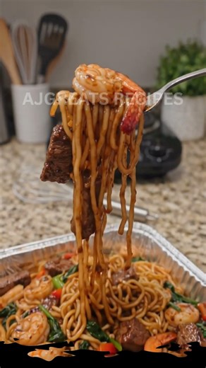 Surf and Turf Shrimp Noodle Stir-Fry