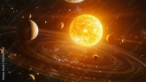 3d solar system motion. Animated planets of Solar System. Space realistic orbit rotation. Astronomy or space exploration concept. Digital planetarium 4k video. Planets revolving around the Sun