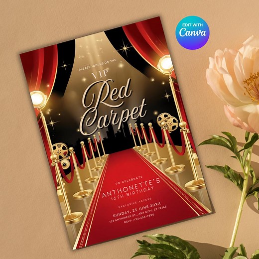 Red Carpet Invitation, Hollywood Film Premiere Invite, Printable Party Invite, Celebrate in Style With Glamour & Elegance - Etsy