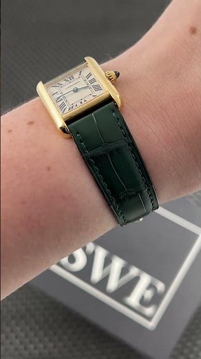 Cartier Tank Louis Small Yellow Gold Green Strap Ladies Watch W1529856 Wrist Roll | SwissWatchExpo