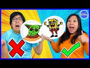PANCAKE ART CHALLENGE! Baby Yoda Vs Spongebob! Learn how to do DIY Pancake Art!