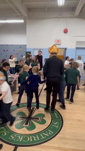 Can you spy the priests taking part in the “turkey” dance today at Saint Patrick’s schools annual Thanksgiving feast dance party today in Oneida? | Diocese of Syracuse Catholic Schools