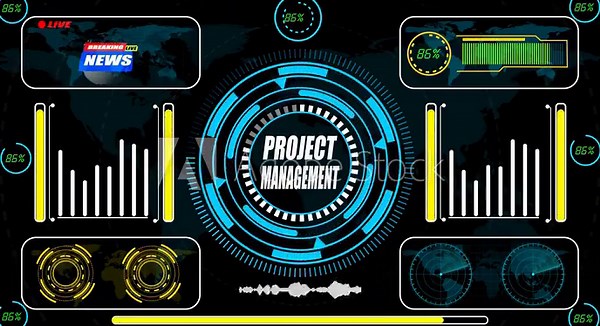 A high-performance HUD animation depicting project management coordination through structured task routing, milestone intelligence mapping, and system-wide execution metrics