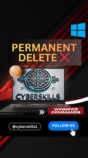 @cyberskills1 on Instagram: "#cybersecurity #kalilinux #cyberskills1 #explore #fypシ❤️💞❤️ Think deleted files go to Recycle Bin? ❌ Windows CMD has ONE command that deletes files PERMANENTLY — no recovery 😳 Command: del filename.txt What really happens: • File is deleted instantly • No Recycle Bin ❌ • No undo ❌ Dangerous examples: del *.txt → deletes all .txt files del /f file.txt → force delete del /s folder\* → delete files inside folders ⚠️ EDUCATIONAL PURPOSE ONLY Use carefully. No misuse."