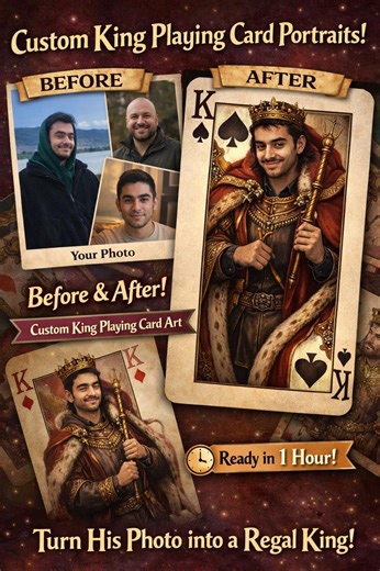 Custom King Playing Card Portrait From Photo – Royal Poker Card Art, Personalized Gift - Etsy