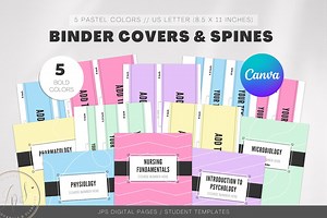 Editable Binder Cover Template: Pastel Colors, School Binder (canva Printable, Digital Download) - Etsy