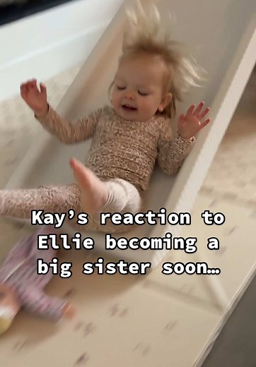 She FLEW down that slide to get her baby sister! 😂 backstory ::: my wife is pregnant and is half way through her journey! We are so excited for our daughter Ellie to become a big sister, and have a little friend to play with that is close to her age! Ellie is already has the best big sister, so hopefully she will be the best big sister to bug! 🥹 We have been letting her play with a baby doll so that she can learn about baby’s and how gentle you have to be around them, and for the most part we 