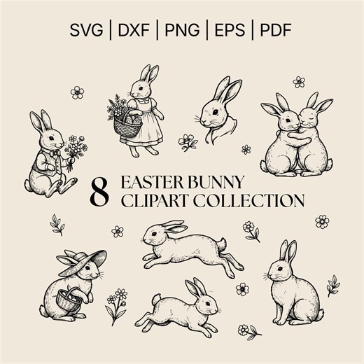Easter Bunny SVG, Rabbit SVG, Hello Spring, Vintage Style - Etsy