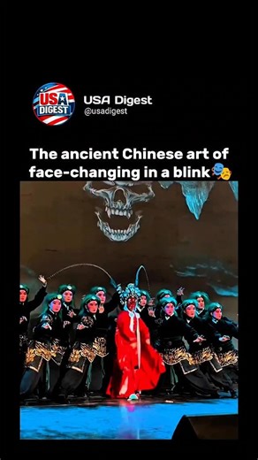 USA Digest on Instagram: "The ancient Chinese art of face-changing in a blink It looks fake the first time you see it. Like someone edited the video and forgot to add a transition. One second it’s red, next second it’s black, then gold, and you’re just sitting there trying to catch the hand movement that never shows up. Whole thing feels like real-life CGI. The video shows a live performance of Bian Lian from traditional Sichuan Opera. A performer in an ornate, brightly colored costume rapidly c