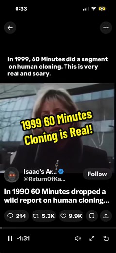 In 1990 60 Minutes dropped a wild report on human cloning and how it is already happening.... Watch the clip before Big Tech scrubs it.... #cloning #cloningisreal #60minutes #awakening #awaken