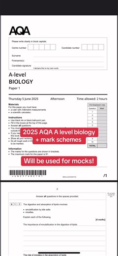 Get 2025 AQA A Level Biology Papers and Mark Schemes