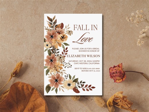 Fall in Love Bridal Shower Invitation, Autumn Bridal Shower Invite, Fall Bridal Shower, Bohemian Bridal Shower, Editable Bridal Shower - Etsy