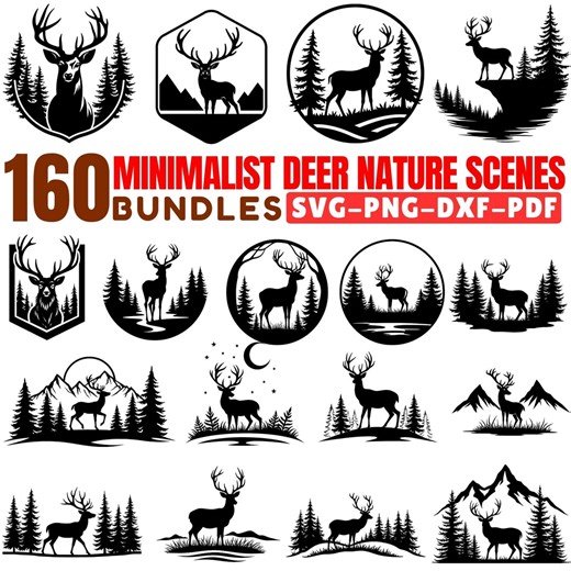 Minimalist Deer Nature Scenes SVG Bundle for Cricut, Woodland Wildlife Landscape Designs, Instant Downloads - Etsy