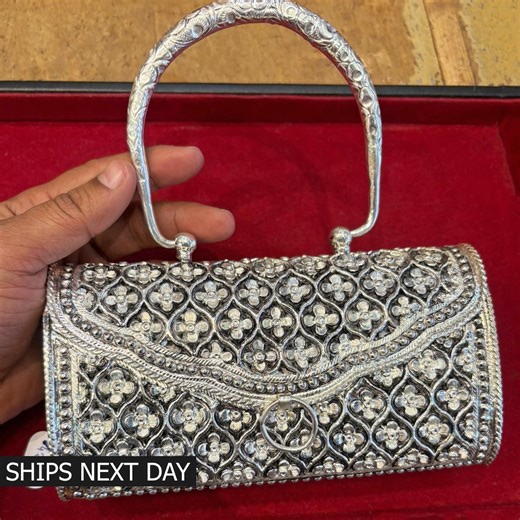 Pure Silver Handbag for Women, Ladies Purse - Silver Clutch Evening Bag - Etsy UK