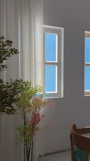 Window Skylight with Motorized Curtains Realistic Artificial Daylight Solution