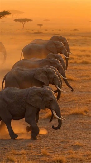 Elephants Walking in the Savannah at Sunset | Dramatic Wildlife Scene | #freestockfootage