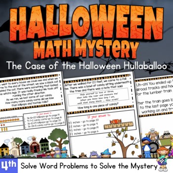 Halloween 4th Grade Math Mystery | Story Problems | Fractions, Time, Money, etc.