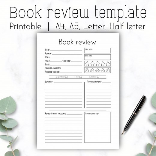 Printable Book Review Template: Reading Log (A4, A5, Letter, Half Letter) (digital Download) - Etsy