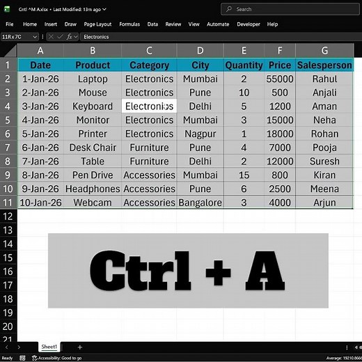 Select Entire Excel Sheets in 1 Second #exceltips #excel