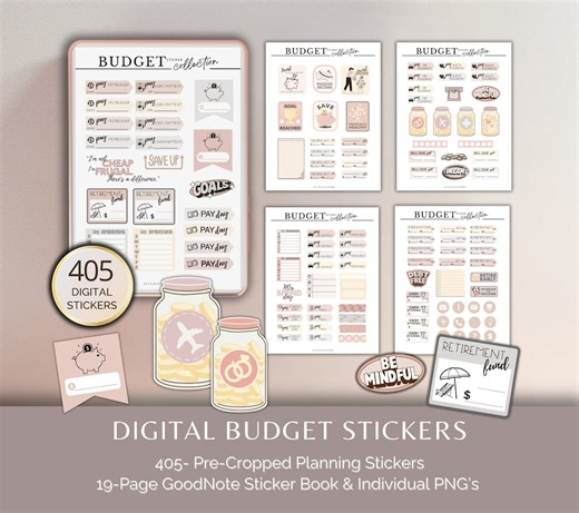 Budget Stickers Goodnotes and PNG Finance Digital Planner Debt & Save Money Clip Art