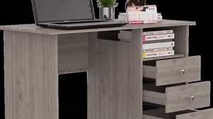Rectangular Grey Desk with Open Storage and Drawer System Modern Computer Efficient Options