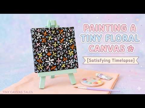 Painting a Tiny Floral Canvas 🌸 | Satisfying Mini Canvas Art Timelapse