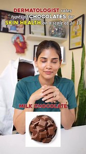 Dark Chocolate - High antioxidants, low sugar → supports anti-ageing & reduces inflammation. Best for overall skin health. Vegan Dark Chocolate — No dairy high cacao → great for acne-prone skin and barrier health. Dark Chocolate - Moderate antioxidants but higher sugar. Still decent in moderation. Sugar-Free Dark Chocolate — Good skin profile, but some sweeteners may trigger bloating or skin sensitivity. Dark Chocolate with Nuts — Healthy fats antioxidants = good. Sugar slightly higher. Cocoa Ni