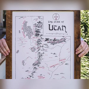 Beautiful map of Utah in a fantasy style, hand drawn by a local artist | Lord of Maps